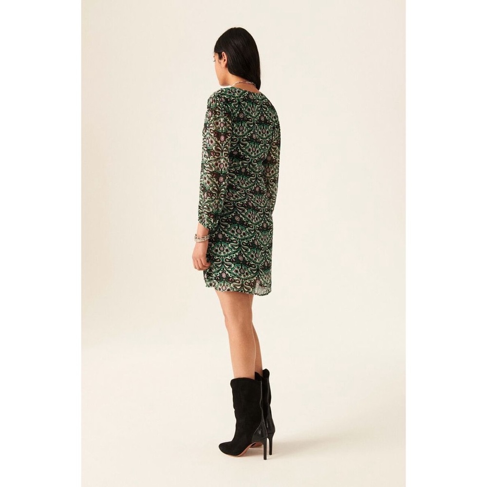 BA&SH Fanny Ruched Mini Dress in Vert Green Paisley‎ Print - Picture 3 of 10